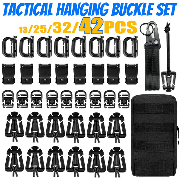 Molle Tactical Hanging Buckle Set Backpack Carabiner Webbing Pipe Clips Outdoor