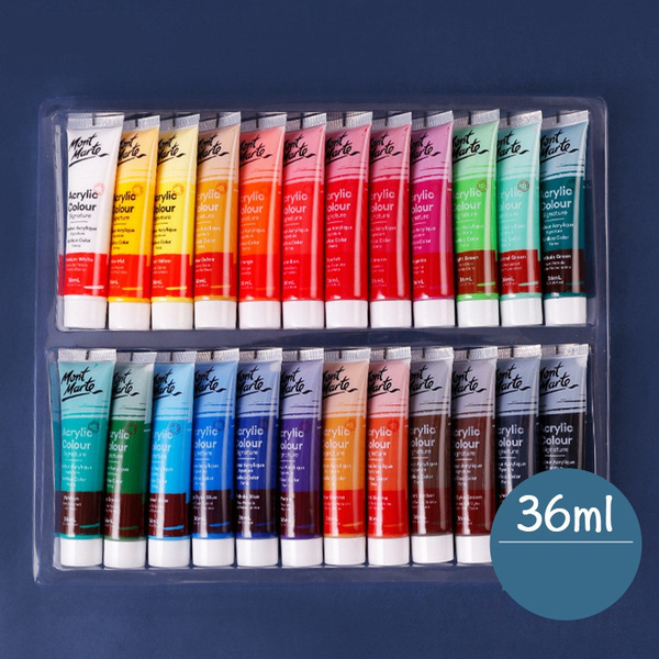 Mont Marte Acrylic Paint Set 24 Colours 36ml, Perfect for Canvas, Wood,  Fabric, Leather, Cardboard, Paper, MDF and Crafts 