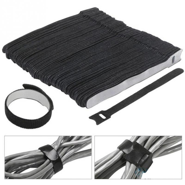 10pcs Nylon Hook and Loop Strap Cable Ties 20/30//50/cm Length 2cm Width  Self-adhesive Reusable Cord Tidy PC TV Organizer