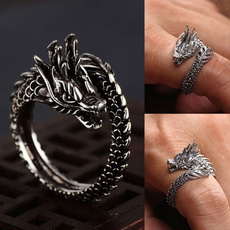 Adjustable, dragonring, Jewelry, Silver Ring