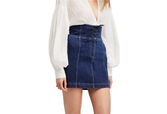 Womens Femme Corset Denim Skirt 