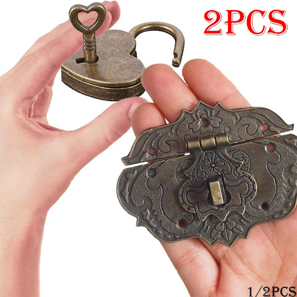 Keyed Hasp Lock Vintage Padlocks Decorative Jewelry Box Hook Clasp