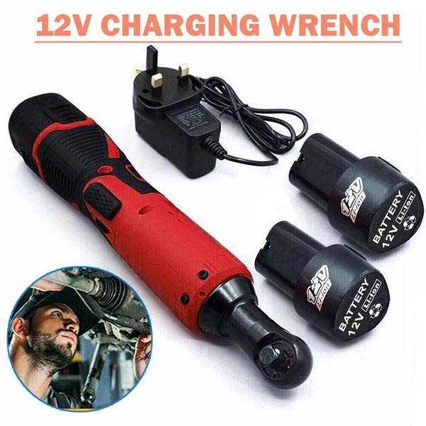 12V 3/8" Cordless Electric Ratchet Impact Wrench Kit - Right Angle, 60Nm Max Torque - 2 Lithium Batteries