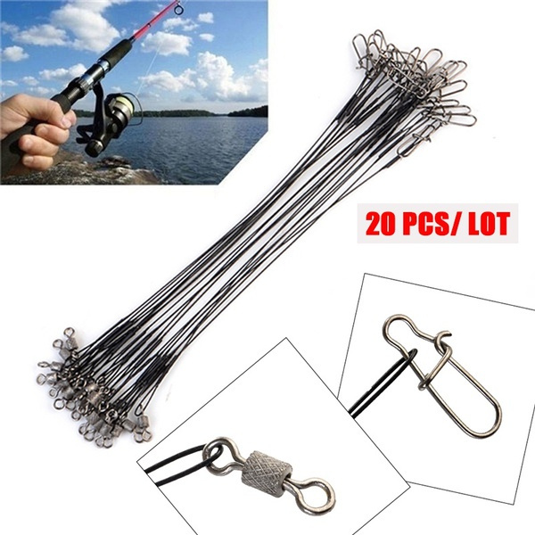 20Pcs Steel Fishing Line Steel Wire Leader With Swivel Fishing