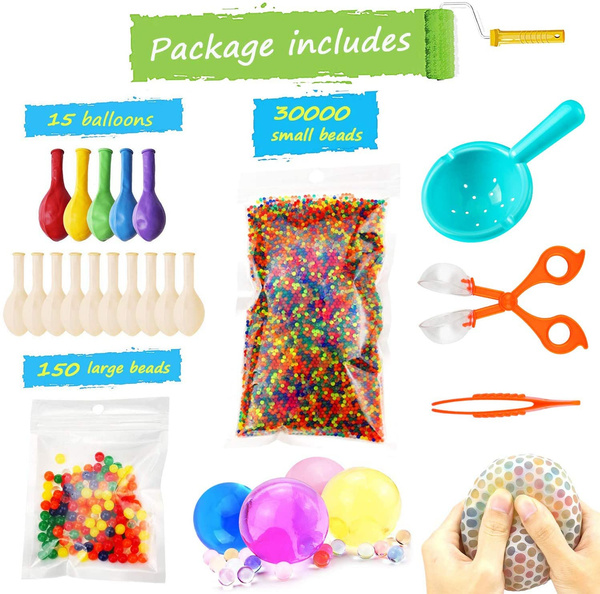 Water Beads Pack (30000 Small Water Beads /150 Large Jumbo Water beads/15  Balloons) Mixed Jelly Beads Water Gel Balls,Sensory Toys and Decoration