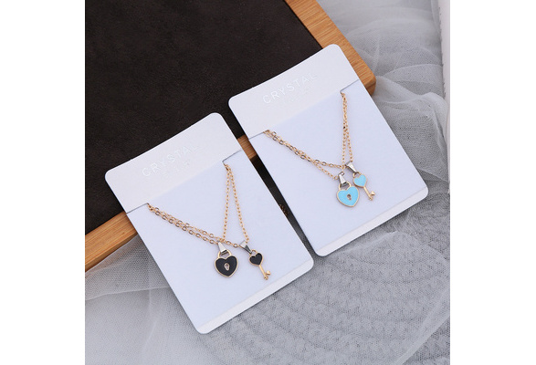 Romantic 2pcs/set Lock Key Necklace Paired Lovers Necklace Cute