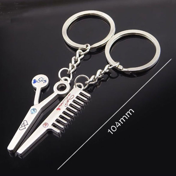 Forever Alloy Metal Lovers Gift Pendant Scissors And Comb Couples Keychain 