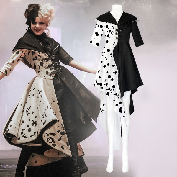 Cruella De Vil Cosplay Costume Adult Women Fancy Gown Black White