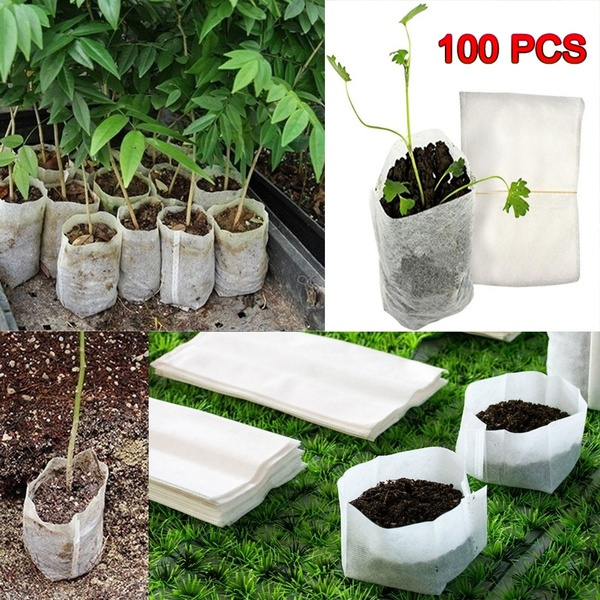 100 Biodegradable Seed Nursery Bags Garden Planting Flower Pots Vegetable Breed 