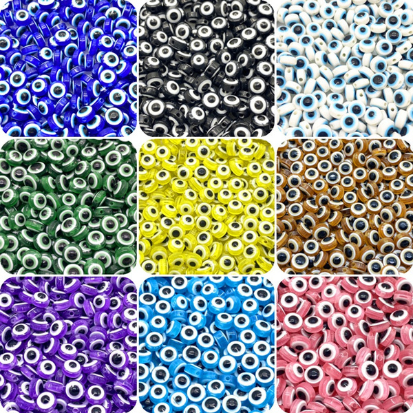 NEW 50PCS 8/10mm Oval Beads Evil Eye Resin Spacer Beads for Jewelry Making DIY