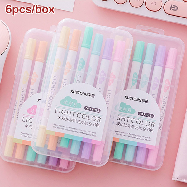 6pcs/box Double-headed Color Highlighter Pen Student DIY Stationery 6 ...