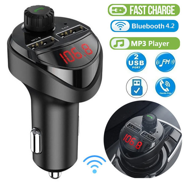 Car USB Charger for Cell Phone Handsfree FM Transmitter Bluetooth 4.2 Kit Player