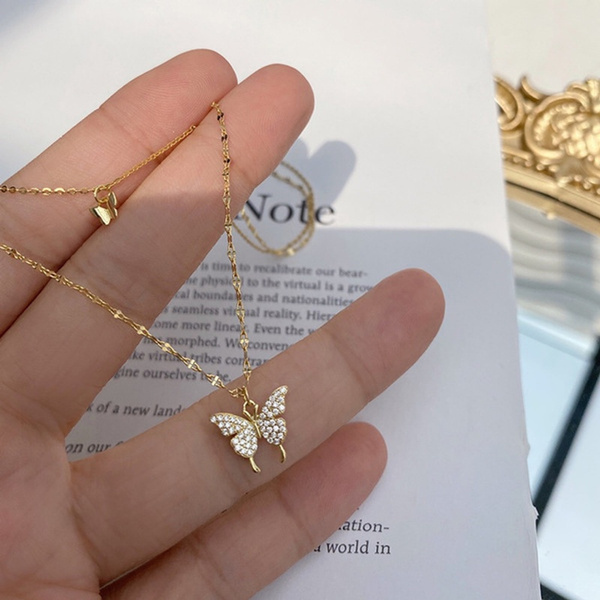 Necklace Butterfly Pearl Necklace Fashion Short Light Luxury Necklace  Summer High-end Collarbone Chain, Gift for Mother and Wife Necklaces