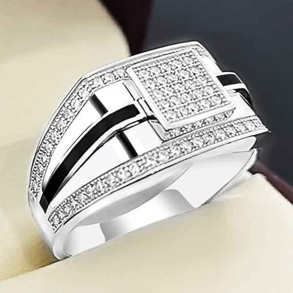 Mens silver diamond on sale ring