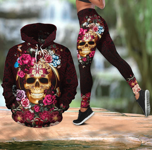 Floral Skulls Combo Outfit Hoodie And Legging For WomenCombo