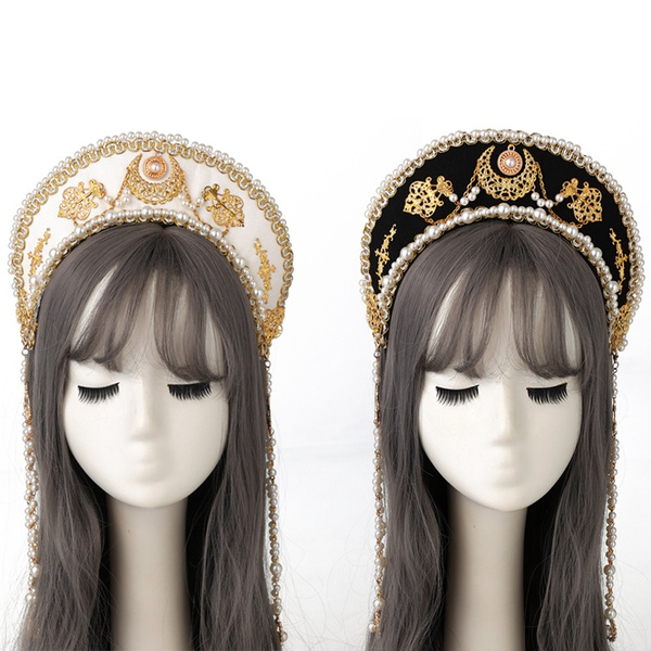 BLESSUME Renaissance Women Tudor Headpiece with Beads Chain Royal Hood Coronet Tiara Hair Accessories