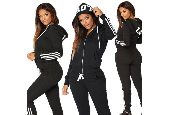 Womens black adidas clearance tracksuit