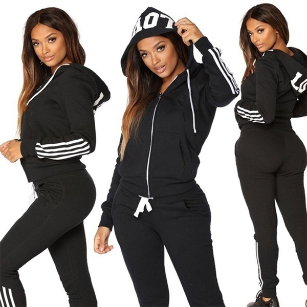 Ladies Fashion Printed Hoodies and Long Pants Set Tracksuits Women Two  Pieces Jogging Sports Wear Suit