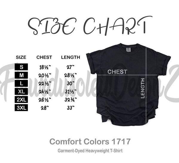 Comfort Colors 1717 Size Chart for Comfort Colors 1717 Garment-Dyed ...