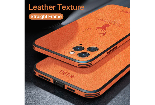 What is Luxury Leather Texture Square Frame Case on for iPhone 14 13 12 11  PRO Max Mini X Xr Xs Deer Camera Protection Shockproof Cover