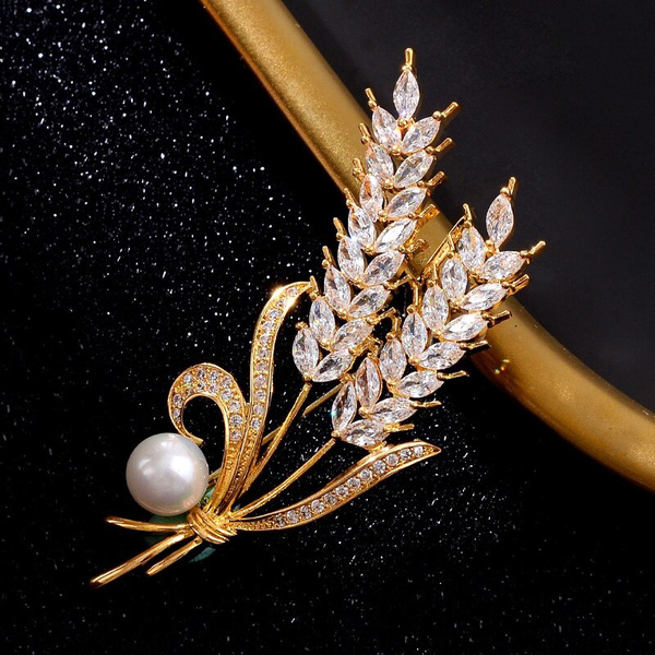 Luxury Rhinestone Wheat Ear Brooch Collar Pins For Suit Shining Women Men's  Party Brooches Jewelry