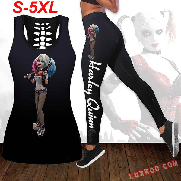 Harley Quinn Hollow Backless Camisoles Tank Top & Legging for Women 3D  Print Sleeveless Shirt Yoga Pants Sportswear Yoga Suit 3 Style
