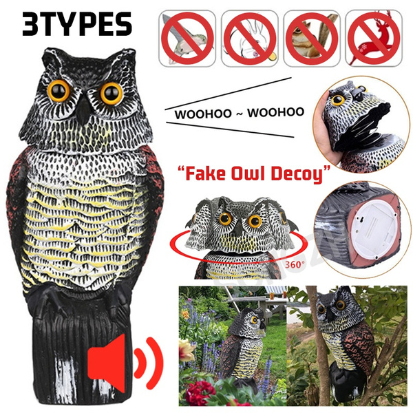 SCARECROW Owl Décor Realistic Garden Yard Pest Repellent Bird Outdoor With SOUND