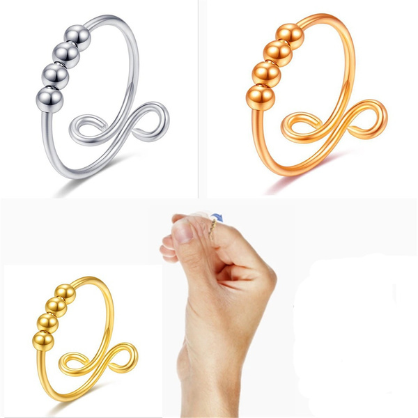Fidget Beads Fidget Ring Spinner Single Coil Spiral Fidget Ring Beads  Rotate Freely Anti Stress Anxiety Ring Toy For Girl Women