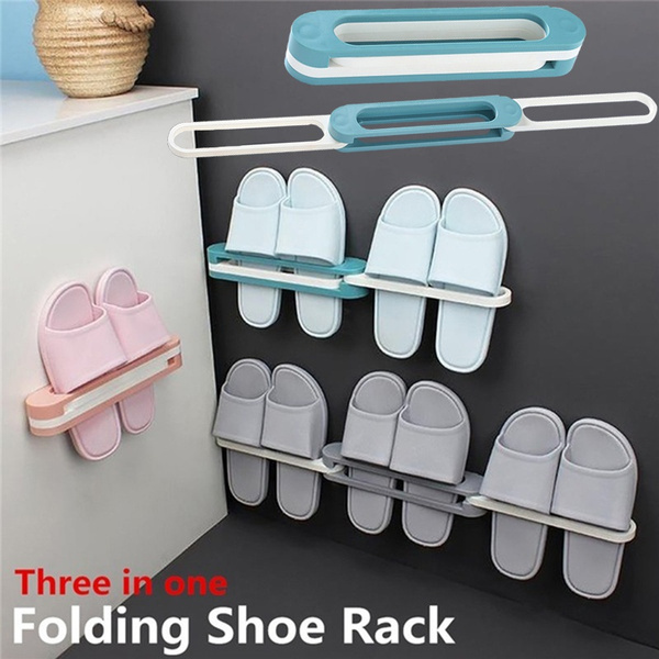 1Pc Home Living Folding Slippers Rack Bathroom Shelf Three in one