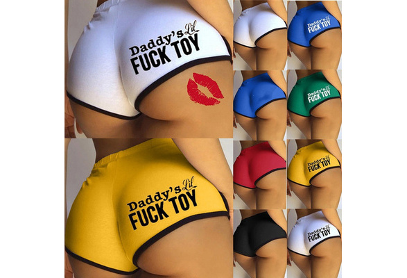 Fashion Ladies Solid Color Shorts Daddy's Lil Fuck Toy Funny Letter Printed  Shorts Women Casual Elastic Waist Slim Fit Short Pants Yoga Shorts Sexy