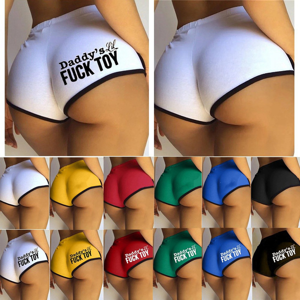 Fashion Ladies Solid Color Shorts Daddy's Lil Fuck Toy Funny Letter Printed Shorts  Women Casual Elastic Waist Slim Fit Short Pants Yoga Shorts Sexy Shorts  Underwear