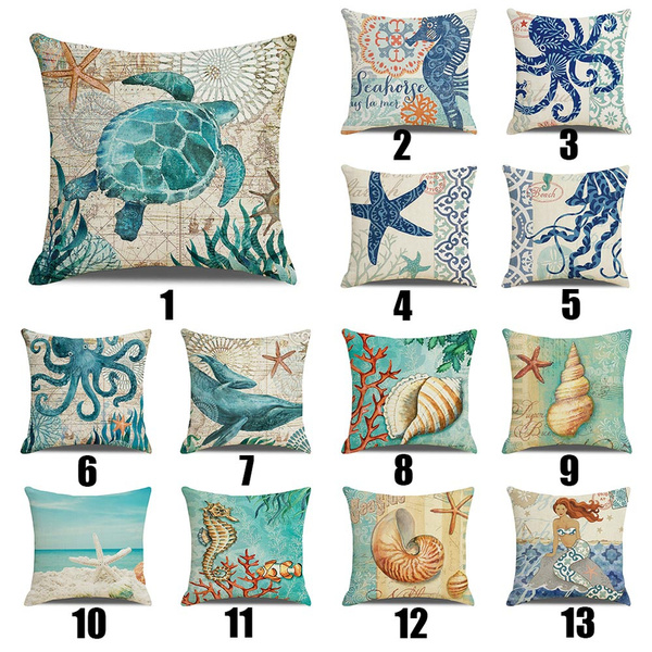40 Style Vintage Marine Life Printed Pillow Covers Ocean Biological