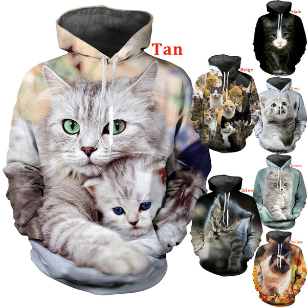 Cat printed best sale hooded sweatshirt