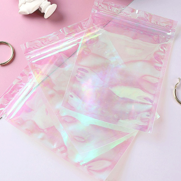 50/100pcs/set Clear Plastic Holographic Laser Ziplock Bag Jewelry Bags  6*10cm Small Thicker Crystal Packing Pouches Jewelry Bag Gift Package