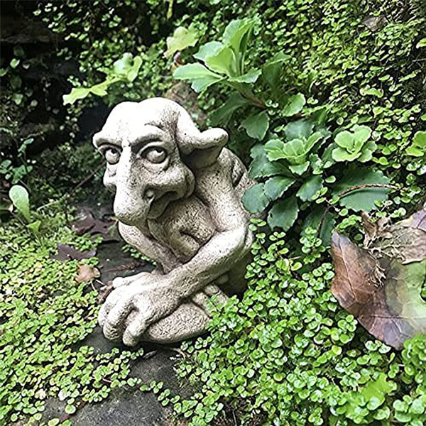 Gargoyle Statue Cast Stone Troll Gothic Sculpture for Indoor Outdoor Original Whimsical Garden Art Decor Statue Friendly Troll