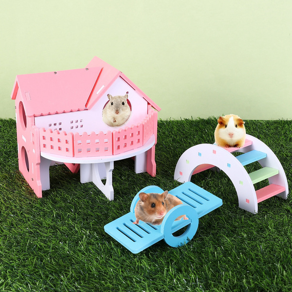 Exercise play toys small animal wooden swing gerbil rainbow bridge pet