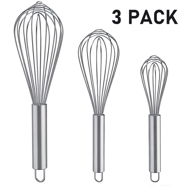3 Pack Stainless Steel Whisks 8+10+12, Wire Whisk Set Wisk Kitchen Tool Kitchen  whisks for Cooking, Blending, Whisking, Beating, Stirring