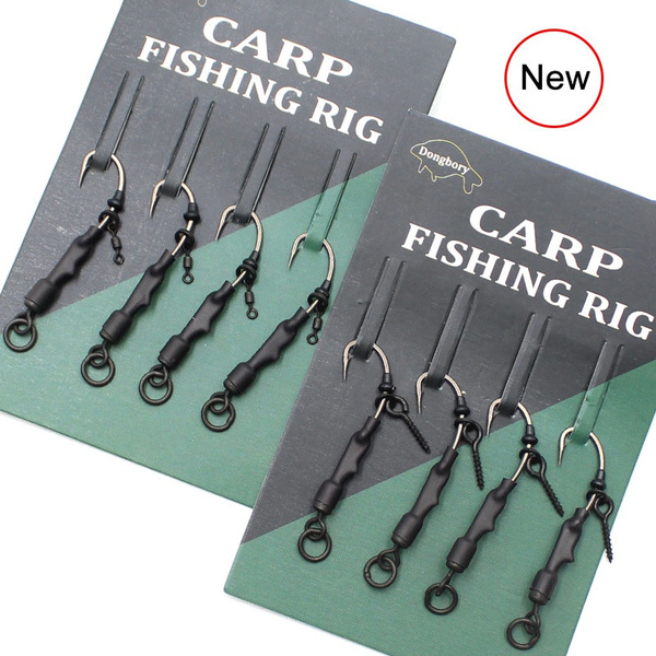 4pcs Ready Tied Ronnie Rig Carp Fishing Tackle Barbed Carp Fishing Hook ...