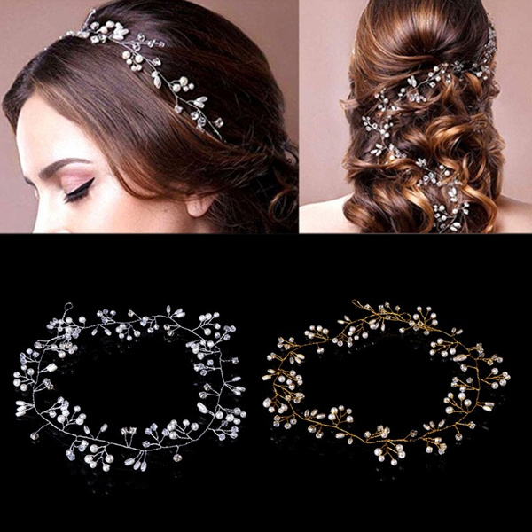 Details about   50cm Headband Tiara Rhinestone Bridal Wedding Hair Chain Faux Pearl Fashion Gold 