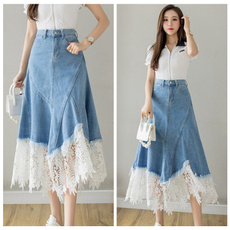 fishtailskirt, asymmetriclaceskirt, high waist, Lace