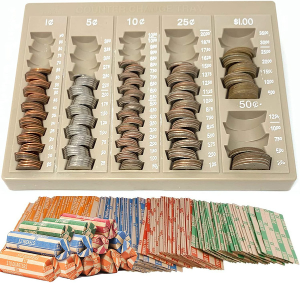 Coin Counter and Sorters Money Tray – Bundled with 64 Coin Roll Wrappers –  6 Storage Compartment Change Counter Organizer and Holder - Ideal Coin  Dispenser Trays for Bank Tellers Business or Home Use