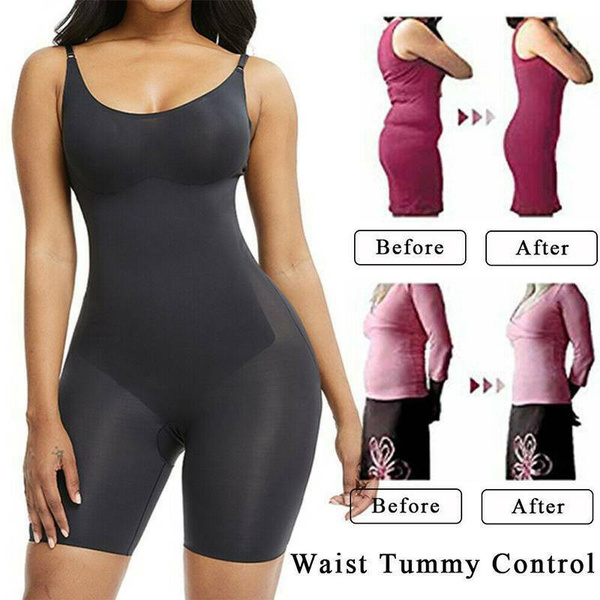 Women Seamless Tummy Control Shapewear Bodysuit Mid Thigh Body
