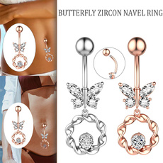 butterfly, stainlesssteelbellybuttonring, Stainless Steel, curved