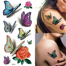 butterfly, tattoo, Flowers, Waterproof