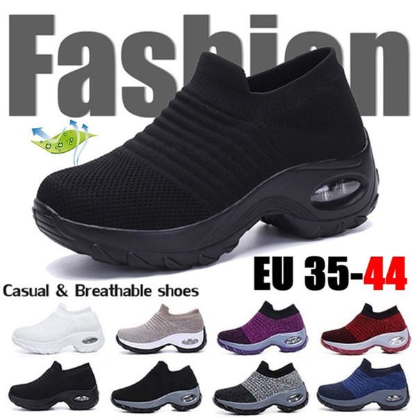 10 Colors Ladies Fashion Casual Shoes Wedge Sneakers Women Air Cushion  Running Shoes Breathable Mesh Sports Shoes Slip on Platform Shoes