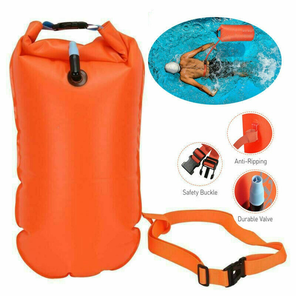 Inflatable Swim Buoy Safety Float Waterproof Air Dry Bag Open Water Swimmers 
