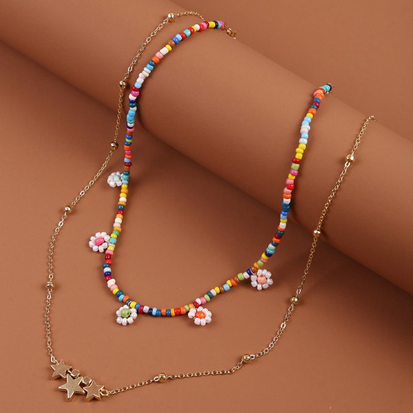 ALLME Bohemian Multicolor Strand Small Beaded Bracelets Choker Necklace For  Women 18K Gold Plated Titanium Steel With Simulated Pearl From Jinlv,  $12.46 | DHgate.Com