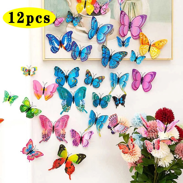 12Pcs Double Layer 3D Butterfly Wall Sticker on The Wall Home Decor ...