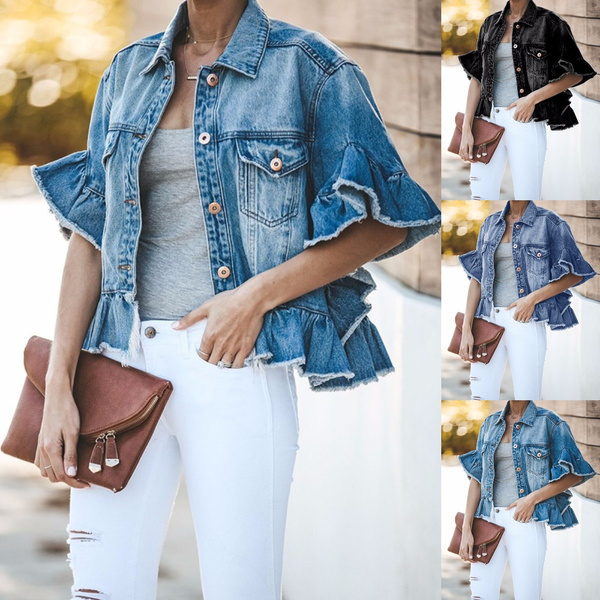 Ruffle Denim Jacket | f i u s h a FASHION