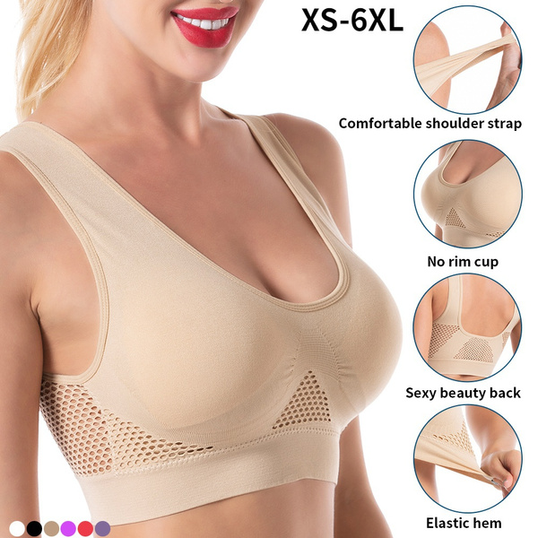 XS-6XL Plus Size Breathable Sports Bra Seamless Push Up Bra Deep V-neck  Crop Top 6 Colors Available